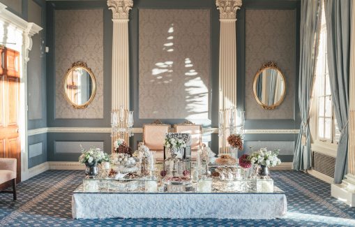 Elegant cultural wedding reception setup at Hedsor House